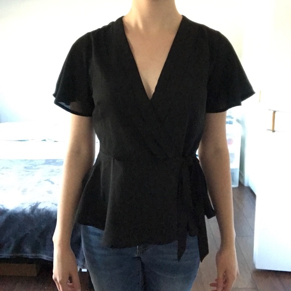 Monteau Tops - LIGHT AND SUMMERY Black Sheer Cross Tie Blouse